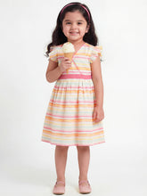 Load image into Gallery viewer, Campana Girls Ruby 100% Cotton Crossover Style Striped Dress - White &amp; Pink
