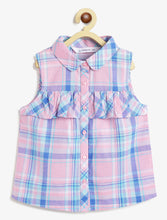 Load image into Gallery viewer, Campana Girls Vickie Shirt Style Cotton Top - Windowpane Checks - Pink &amp; Blue
