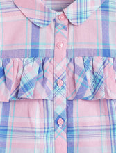 Load image into Gallery viewer, Campana Girls Vickie Shirt Style Cotton Top - Windowpane Checks - Pink &amp; Blue
