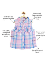 Load image into Gallery viewer, Campana Girls Vickie Shirt Style Cotton Top - Windowpane Checks - Pink &amp; Blue
