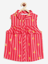 Load image into Gallery viewer, Campana Girls Vickie 100% Cotton Striped &amp; Floral Shirt Style Top - Red &amp; Pink
