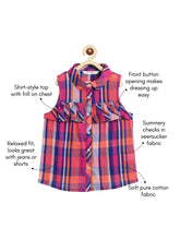 Load image into Gallery viewer, Campana Girls Vickie 100% Cotton Checked Shirt Style Top - Navy &amp; Pink
