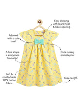 Load image into Gallery viewer, Campana Girls Suzy Cotton Dress with Bow - Nursery Animals - Yellow
