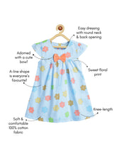 Load image into Gallery viewer, Campana Girls Suzy Floral Print Cotton Dress with Bow - Sky Blue &amp; Peach

