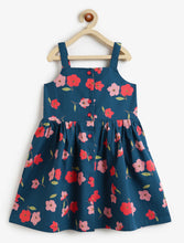 Load image into Gallery viewer, Campana Girls Lisa Pure Cotton Floral Printed Dress With Smocking - Navy Blue
