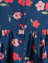 Load image into Gallery viewer, Campana Girls Lisa Pure Cotton Floral Printed Dress With Smocking - Navy Blue
