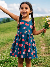 Load image into Gallery viewer, Campana Girls Lisa Pure Cotton Floral Printed Dress With Smocking - Navy Blue
