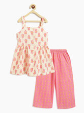 Load image into Gallery viewer, Campana Girls Udita Tunic &amp; Culottes Set - Floral Print - Off White &amp; Pink
