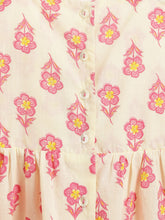 Load image into Gallery viewer, Campana Girls Udita Tunic &amp; Culottes Set - Floral Print - Off White &amp; Pink
