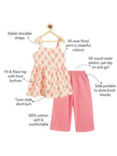 Load image into Gallery viewer, Campana Girls Udita Tunic &amp; Culottes Set - Floral Print - Off White &amp; Pink
