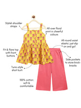 Load image into Gallery viewer, Campana Girls Udita Tunic &amp; Culottes Indo Western Set - Floral Print - Yellow &amp; Pink
