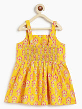 Load image into Gallery viewer, Campana Girls Udita Pure Cotton Floral Blockprint Tunic with Striped Palazzo Set - Yellow &amp; Pink
