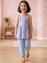 Load image into Gallery viewer, Campana Girls Udita Pure Cotton Anaar Print Tunic with Palazzo Set - Light Blue &amp; Purple
