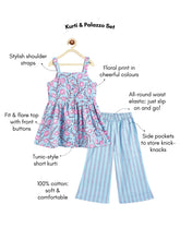 Load image into Gallery viewer, Campana Girls Udita Pure Cotton Anaar Print Tunic with Palazzo Set - Light Blue &amp; Purple
