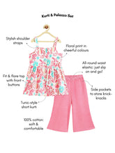 Load image into Gallery viewer, Campana Girls Udita Pure Cotton Floral Print Tunic with Palazzo Set - White &amp; Pink
