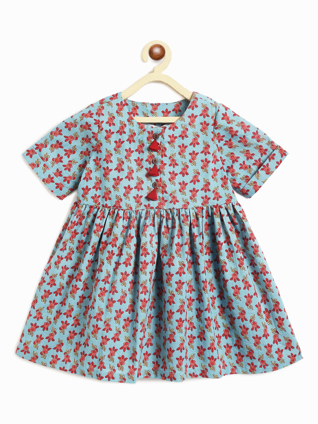 Campana Girls Zoe Dress - Flower Print - Blue & Red