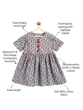 Load image into Gallery viewer, Campana Girls Zoe Dress - Flower Print - Blue &amp; Red
