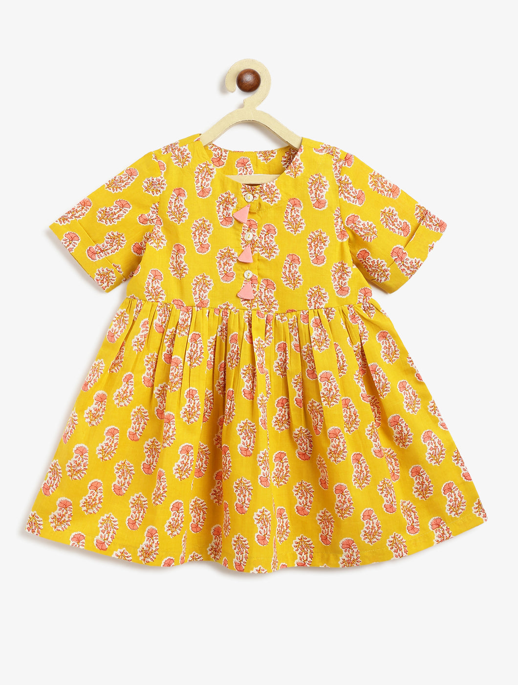 Campana Girls Zoe Dress - Block Print - Mustard & Peach