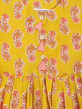 Load image into Gallery viewer, Campana Girls Zoe Dress - Block Print - Mustard &amp; Peach

