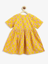 Load image into Gallery viewer, Campana Girls Zoe Dress - Block Print - Mustard &amp; Peach
