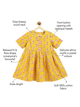 Load image into Gallery viewer, Campana Girls Zoe Dress - Block Print - Mustard &amp; Peach

