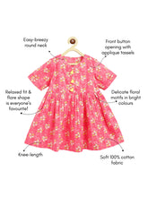 Load image into Gallery viewer, Campana Girls Zoe Pure Cotton Dress - Floral Print - Pink &amp; Yellow
