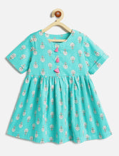 Load image into Gallery viewer, Campana Girls Zoe Cotton Dress - Floral Blockprint - Turquoise &amp; Pink
