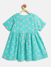Load image into Gallery viewer, Campana Girls Zoe Cotton Dress - Floral Blockprint - Turquoise &amp; Pink

