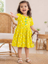 Load image into Gallery viewer, Campana Girls Zoe Pure Cotton Floral Print Dress - Lime Green
