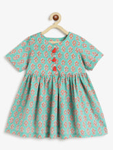 Load image into Gallery viewer, Campana Girls Zoe Pure Cotton Floral Print Dress - Pista Green &amp; Red
