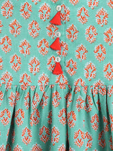 Load image into Gallery viewer, Campana Girls Zoe Pure Cotton Floral Print Dress - Pista Green &amp; Red

