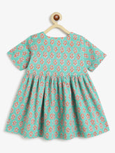 Load image into Gallery viewer, Campana Girls Zoe Pure Cotton Floral Print Dress - Pista Green &amp; Red
