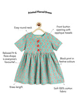 Load image into Gallery viewer, Campana Girls Zoe Pure Cotton Floral Print Dress - Pista Green &amp; Red
