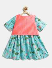 Load image into Gallery viewer, Campana Girls Zoe Cotton Dress with Short Jacket - Lotus Print - Light Blue &amp; Pink
