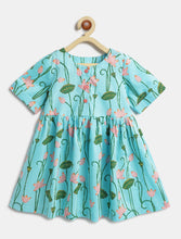Load image into Gallery viewer, Campana Girls Zoe Cotton Dress with Short Jacket - Lotus Print - Light Blue &amp; Pink
