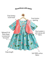 Load image into Gallery viewer, Campana Girls Zoe Cotton Dress with Short Jacket - Lotus Print - Light Blue &amp; Pink
