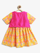 Load image into Gallery viewer, Campana Girls Zoe Cotton Dress with Short Jacket - Floral Print - Yellow &amp; Magenta
