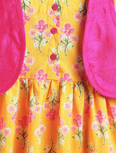 Load image into Gallery viewer, Campana Girls Zoe Cotton Dress with Short Jacket - Floral Print - Yellow &amp; Magenta
