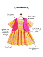 Load image into Gallery viewer, Campana Girls Zoe Cotton Dress with Short Jacket - Floral Print - Yellow &amp; Magenta
