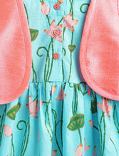 Load image into Gallery viewer, Campana Girls Zoe Pure Cotton Lotus Printed Dress with Jacket - Light Blue &amp; Peach
