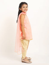 Load image into Gallery viewer, Campana Girls Vani Dhoti Kurta Set with Dupatta - Khari Print - Pink &amp; Gold
