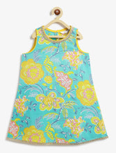 Load image into Gallery viewer, Campana Girls Chitra Floral Printed Kurta Set with Dupatta - Turquoise &amp; Yellow
