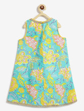 Load image into Gallery viewer, Campana Girls Chitra Floral Printed Kurta Set with Dupatta - Turquoise &amp; Yellow
