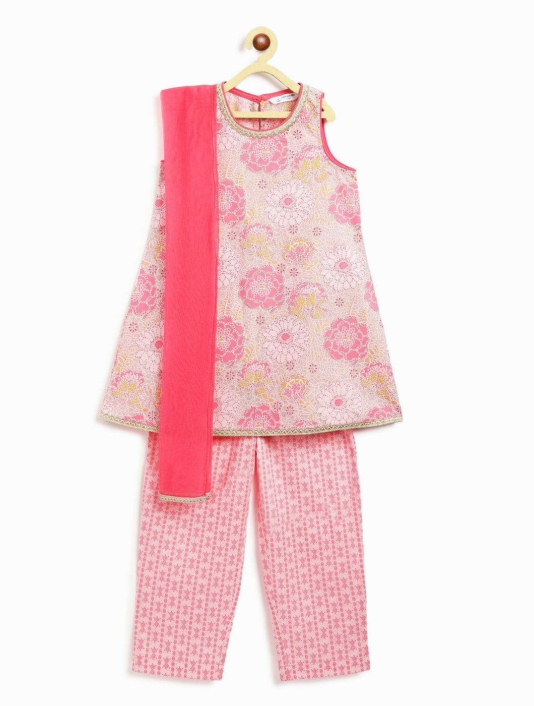 Campana Girls Chitra Floral Printed Kurta Set with Dupatta - Light Pink