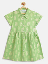 Load image into Gallery viewer, Campana Girls Emily 100% Cotton Pineapples Print Dress With Pockets - Light Green
