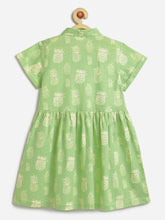 Load image into Gallery viewer, Campana Girls Emily 100% Cotton Pineapples Print Dress With Pockets - Light Green
