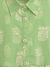 Load image into Gallery viewer, Campana Girls Emily 100% Cotton Pineapples Print Dress With Pockets - Light Green
