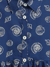 Load image into Gallery viewer, Campana Girls Emily 100% Cotton Seashells Print Dress With Pockets - Navy Blue
