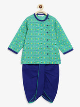 Load image into Gallery viewer, Campana Boys Ananda Dhoti Kurta Set - Diamond Motif - Teal &amp; Royal Blue

