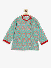 Load image into Gallery viewer, Campana Boys Ananda Dhoti Kurta Set - Block Print - Sage Green &amp; Red
